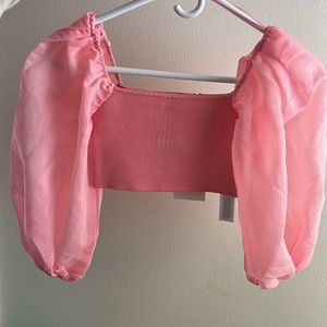 Zara pink crop top with puffy sleeves NWT